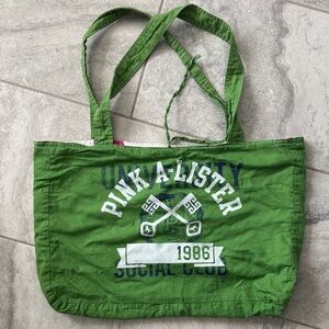 PINK Victoria's Secret Green Canvas Tote with White Print